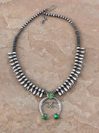 Beautiful Handmade Sterling Silver & Sonoran Mountain Turquoise Squash Blossom Necklace