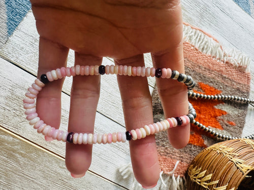 Handcrafted Sterling Silver Pearl, Queen Pink Conch & Spiny Beaded 30” Necklace