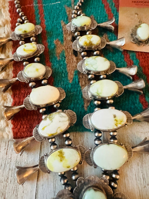 Navajo Palomino Variscite Turquoise & Sterling Silver Squash Blossom Necklace Set by Kee Yazzie Jr.