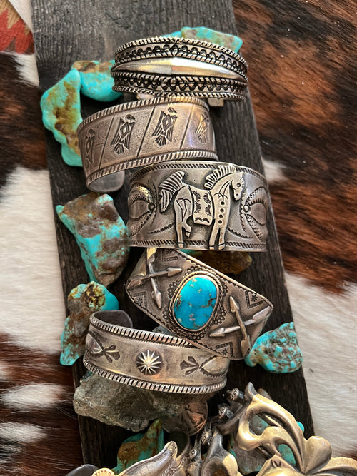 Handcrafted & Hand Forged Old Pawn Sterling Silver Ingot Cuff Bracelet by Santa Fe Artist, Buffalo: The Concho