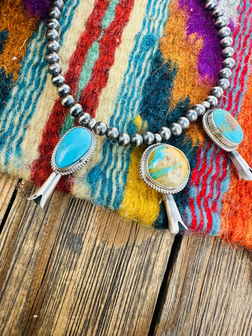 Handcrafted 3mm Sterling Silver Pearl & Turquoise Blossom Stretch Bracelet