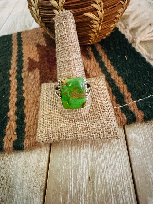 Old Pawn Handcrafted Kingman Turquoise & Sterling Silver Ring Size 12.75