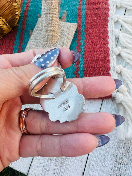 Old Pawn Handcrafted Turquoise & Sterling Silver Ring Size 10