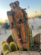 Stunning Santo Domingo Made Five Strand Hubei Turquoise and Spiny Oyster Shell Beaded Necklace with Squaw Wrap