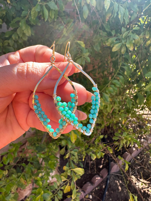 “The Golden Collection” Moonlight Handmade Turquoise Beaded & 14k Gold Plated Earrings