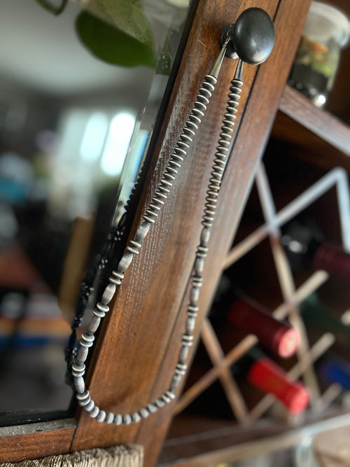 Old Pawn Sterling Silver Navajo Saucer and Corrugated Bead Necklace, 24 inches