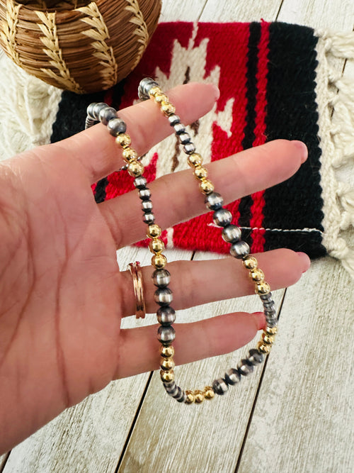 Navajo Sterling Silver & Gold Beaded 18” Necklace