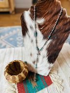 Handcrafted Turquoise & Sterling Silver Pearl 6mm Beaded Lariat Necklace 20"