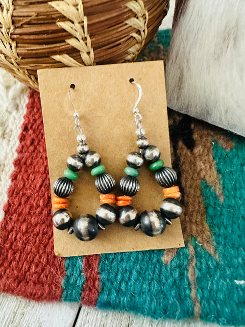 Handcrafted Vintage Old Pawn Turquoise, Spiny & Sterling Silver Beaded Necklace and Earring Set