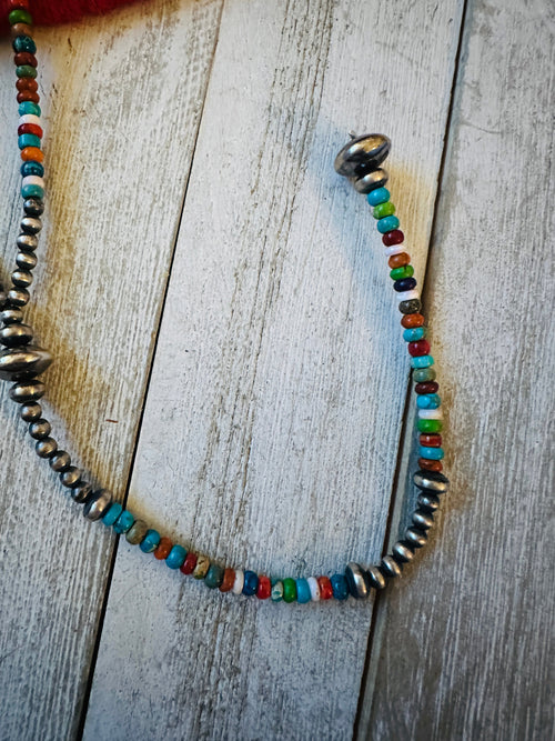 Handcrafted Sterling Silver & Multi Stone Beaded Lariat Necklace