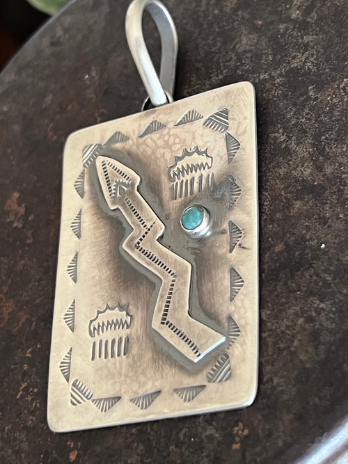 Hand Stamped Sterling Silver Fred Harvey Era Inspired Single Lightning Arrow Tag Pendant by Kimari Somers