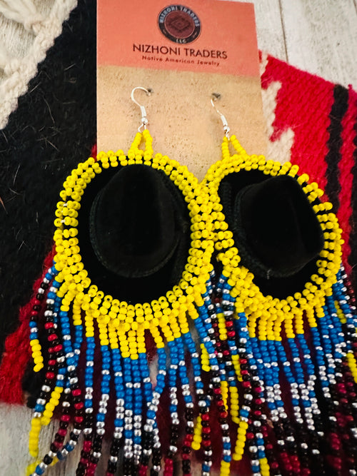 Navajo Beaded Cowboy Hat Dangle Earrings