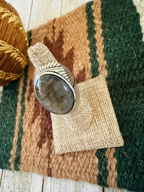 Handcrafted Old Pawn Sterling Silver & Labradorite Men’s Ring Size 7.5