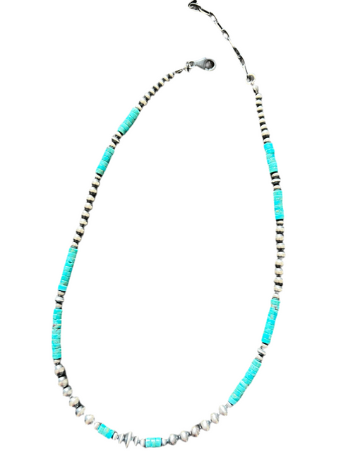 Handcrafted Summer Lovin’ Beaded Layering Necklace with Sterling Silver and Turquoise, 15” + 2”, The Wave Runner