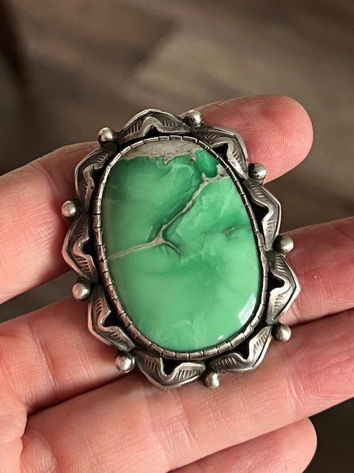 Artisan Sterling Silver and Broken Bow Variscite Statement Ring by Cailey Elle, Size 9.5