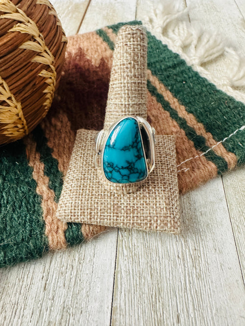Handcrafted Old Pawn Turquoise and Sterling Silver Ring Size 11.5