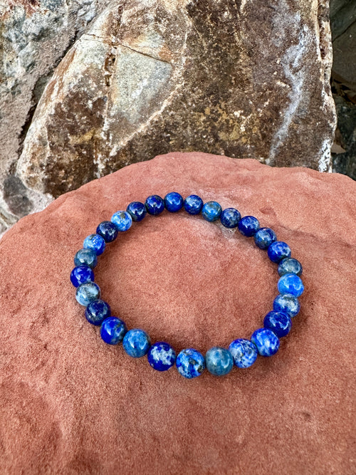 Lapis Beaded Stretch Bracelet 7mm