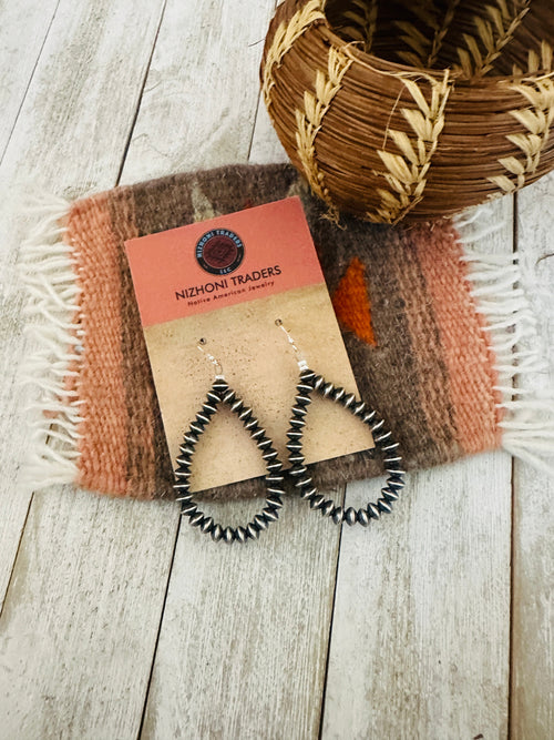 Navajo Sterling Silver Pearl Beaded Dangle Hoop Earrings