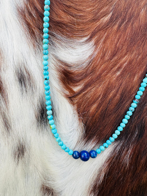 Handcrafted Turquoise & Lapis 16” Beaded Necklace