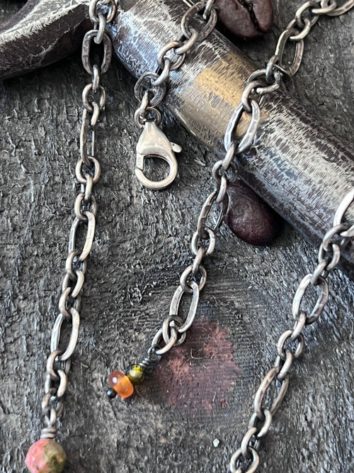 Tularosa Rosary Style Sterling Silver, Red Creek Jasper and Citrine Sunset Necklace