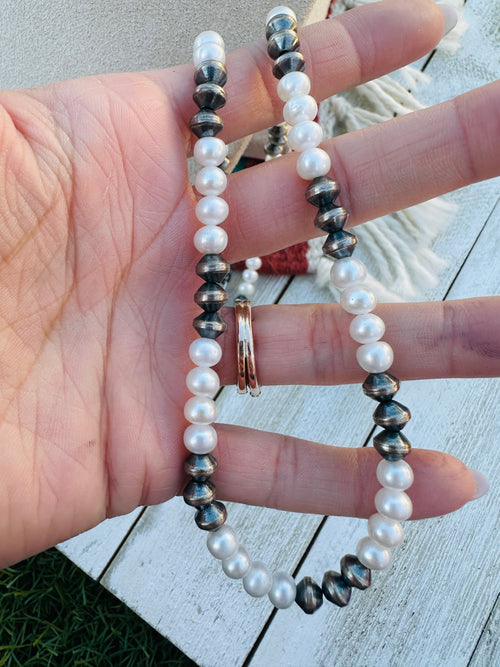 Sterling Silver Pearl & Freshwater Pearl 18” Beaded Necklace