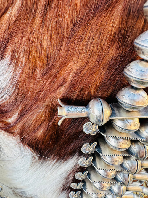 Handcrafted Vintage Old Pawn Turquoise & Sterling Silver Beaded Squash Blossom Necklace by James McCabe