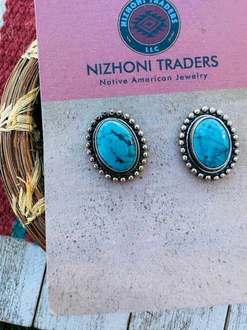 Handcrafted Old Pawn Sterling Silver & Turquoise Post Earrings