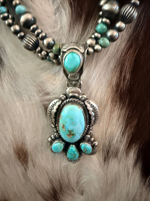 Handcrafted Sonoran Mountain Turquoise & Sterling Silver Beaded Necklace by Gilbert Tom
