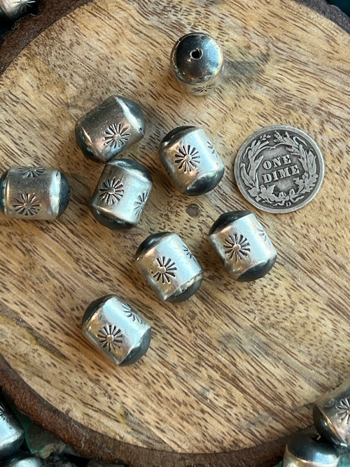 Handmade Stamped Sterling Silver Barrel Beads, High Noon