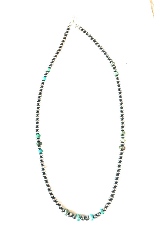 Turquoise & Sterling Silver 14” Beaded Necklace