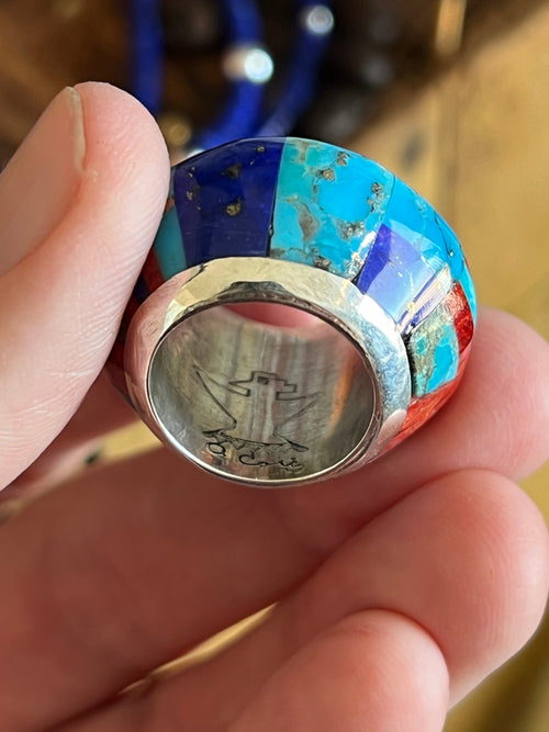 Daniel Coriz Triple Strand Lapis Beaded Necklace w/ Removable Sterling Silver & Stone Inlay Bead