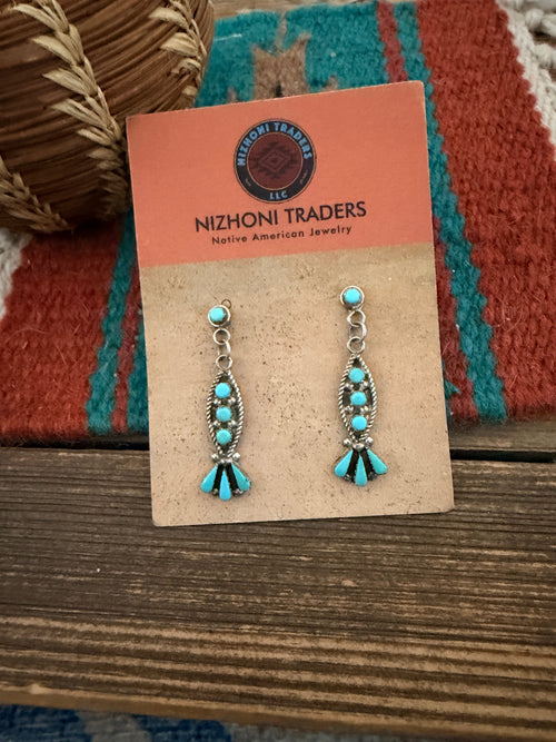Handcrafted Old Pawn Sterling Silver & Turquoise Dangle Earrings
