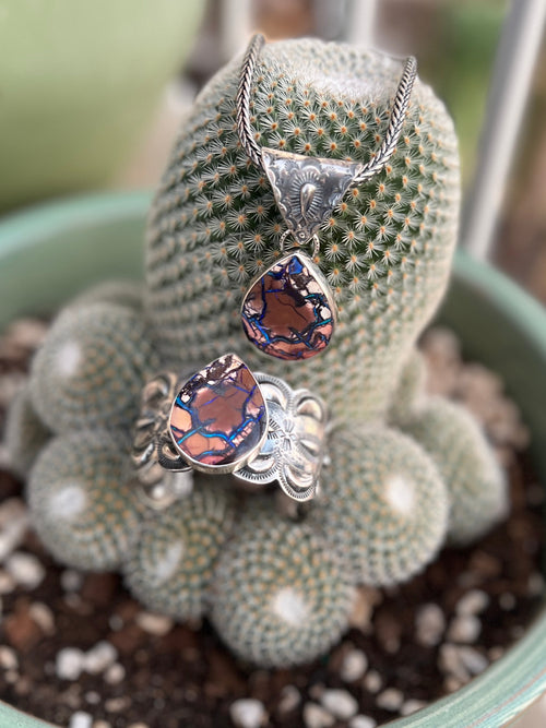 Hand Forged Artisan Sterling Silver & Boulder Opal Cuff Bracelet by Mahkato Silver