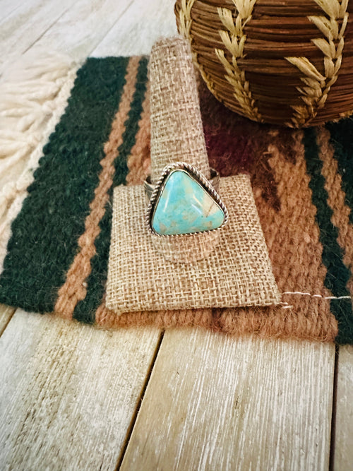Old Pawn Handcrafted Turquoise & Sterling Silver Ring Size 13