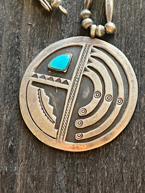 Vintage Navajo Sterling Silver and Turquoise Bead Necklace