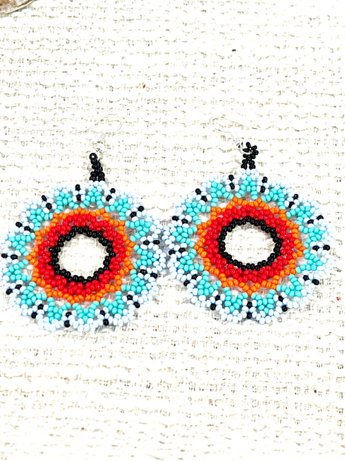 Handmade In Mexico Sterling Silver , Multi Color Dangle Beaded Earrings