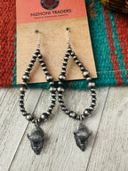 Handcrafted Sterling Silver Pearl Beaded Bison Head Hoop Earrings