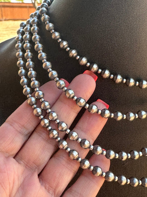 Handcrafted Patterned Pearl Style 3-6mm Sterling Silver Beaded Necklaces