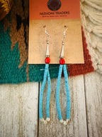 Handcrafted Old Pawn Turquoise & Coral Beaded Dangle Earrings
