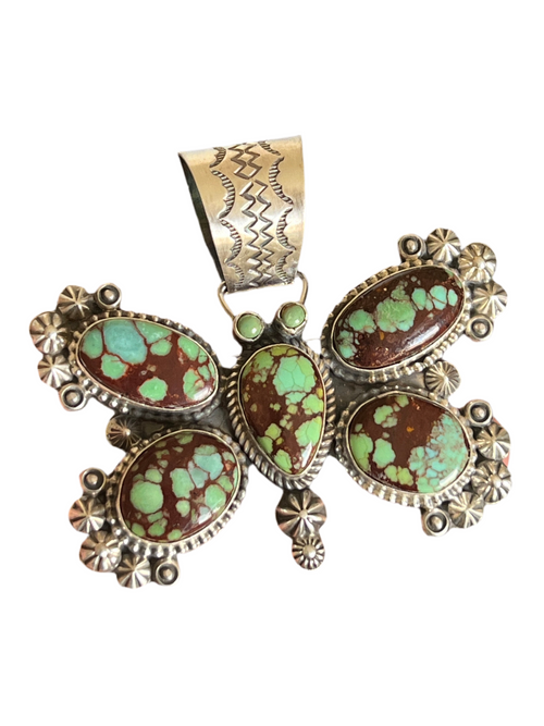 Apache Sterling Silver and Egyptian Turquoise Butterfly Pendant by Rosella Paxson