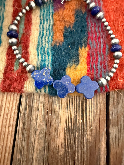 Handcrafted Lapis & Sterling Silver Beaded Bracelet