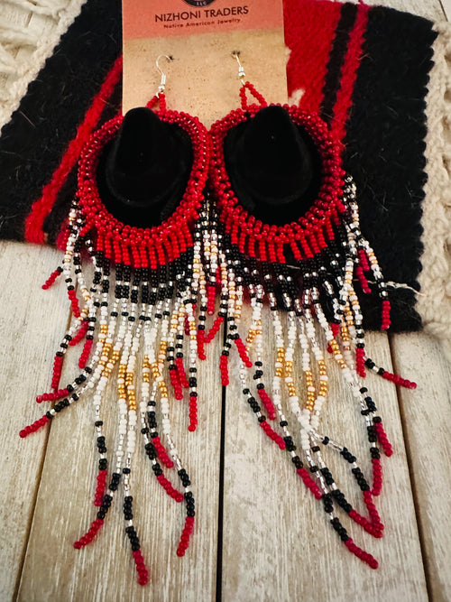 Navajo Beaded Cowboy Hat Dangle Earrings