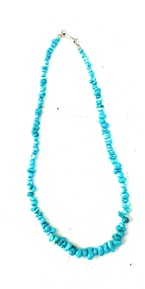 Handcrafted Turquoise & Sterling Silver 14” Beaded Necklace