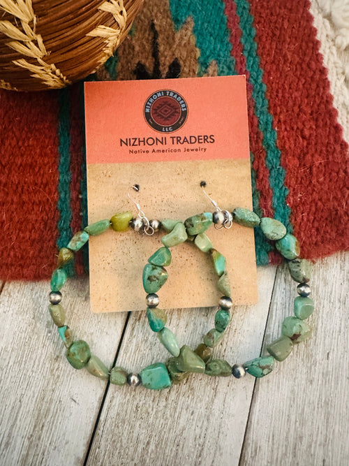 Handcrafted Turquoise and Sterling Silver Beaded Dangle Hoop Earrings