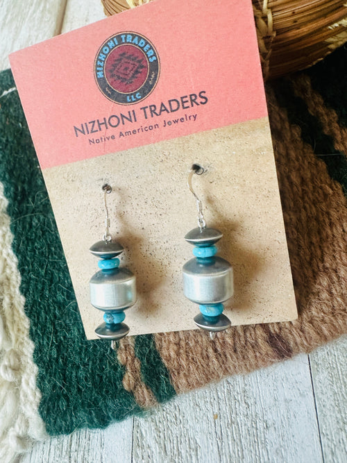 Handcrafted Turquoise & Sterling Silver Beaded Dangle Earrings