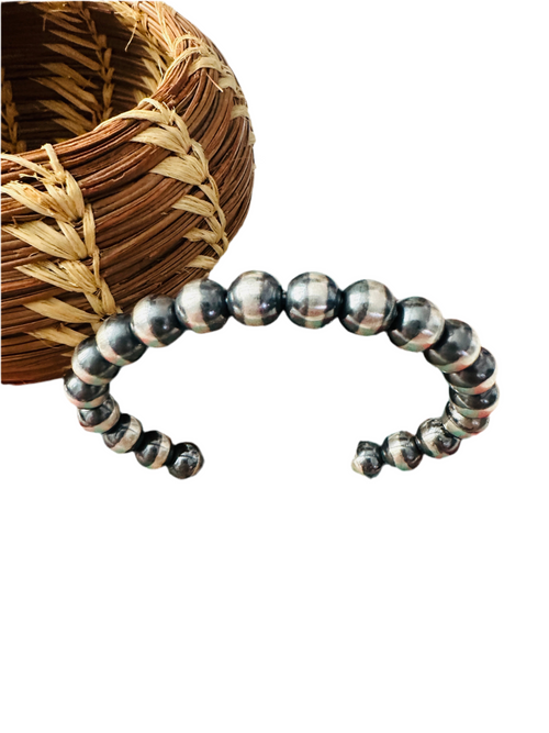 Handcrafted Sterling Silver Pearl Beaded Cuff Bracelet