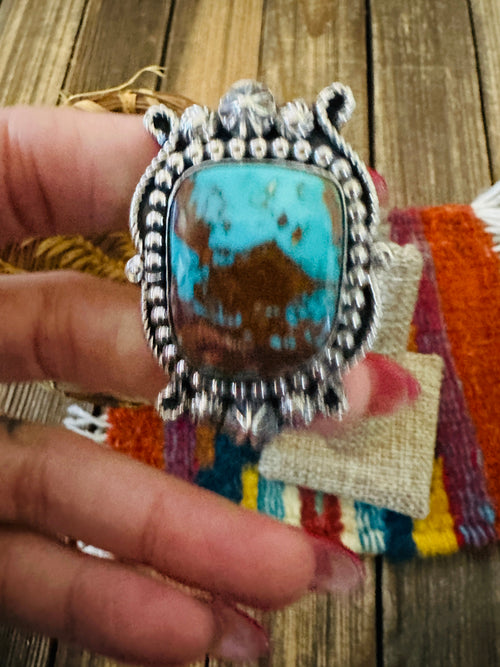 Handcrafted Pilot Mountain Turquoise & Sterling Silver Ring 7 by Rosella Paxson