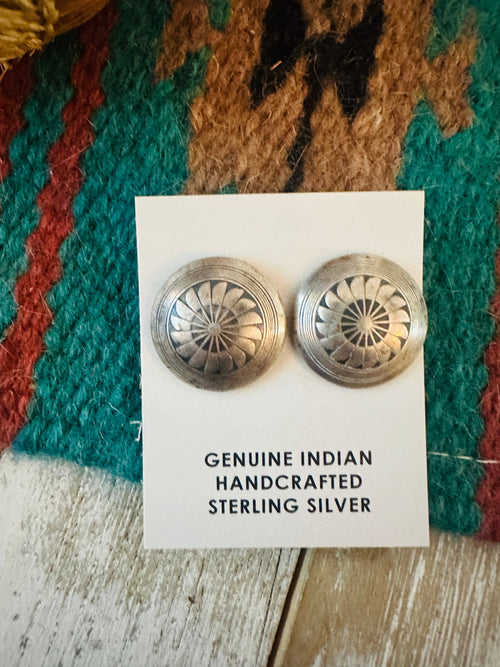 Old Pawn Navajo Sterling Silver Concho Stud Earrings