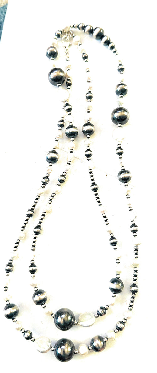 Handcrafted Pearl & Freshwater Pearl Beaded Necklace 42”