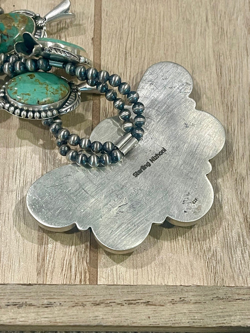 Handmade Sterling Silver & Royston Squash Blossom Necklace